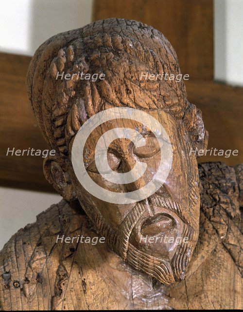  'Descent of Erill-la-Vall', detail of the face of Christ, 12th century polychromed sculpture.