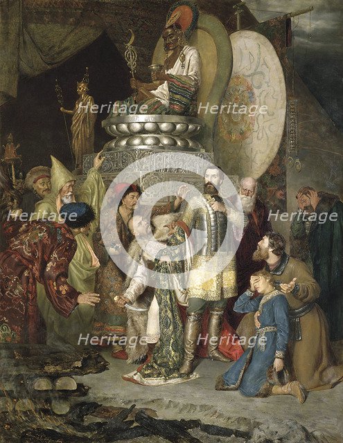 'Prince Michael of Chernigov at the camp of Batu Khan', 1246 (1883).  Artist: Vasily Smirnov