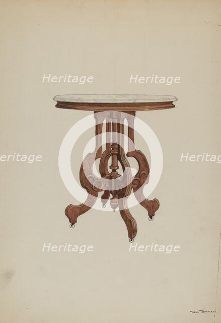 Center Table, with Marble Top, c. 1937. Creator: Dana Bartlett.