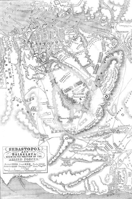 Sebastopol and Balaclava shewing the position of the Allied Forces, 1854. Creator: John Dower.