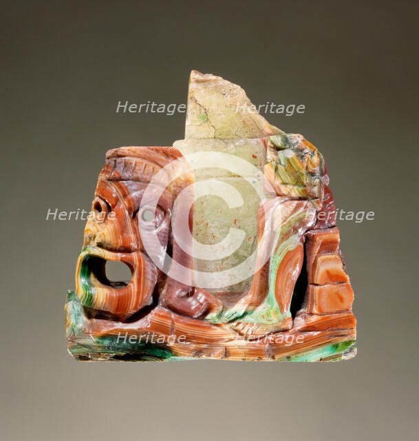 Fragmentary cameo sculpture with a theatrical mask and seated figure, 2nd century A.D. Creator: Unknown.