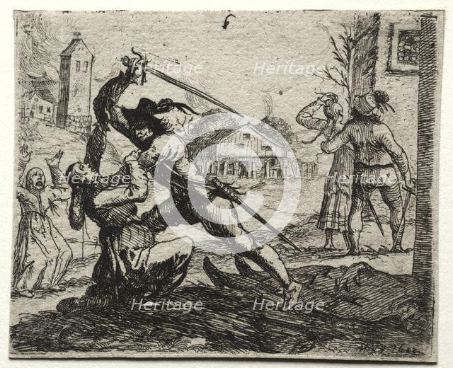 Military Subjects: Two Soldiers Pursuing Women in a Village. Creator: Hans Ulrich Franckh (German, 1603-1680).