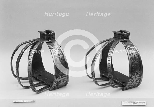 Pair of Stirrups from a horse armour made for a member of the Collalto Family, Italian, ca. 1560. Creator: Unknown.