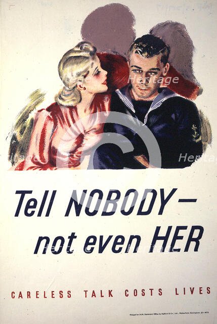 'Tell Nobody - Not Even Her, British poster, World War II, c1939-c1945. Creator: Unknown.