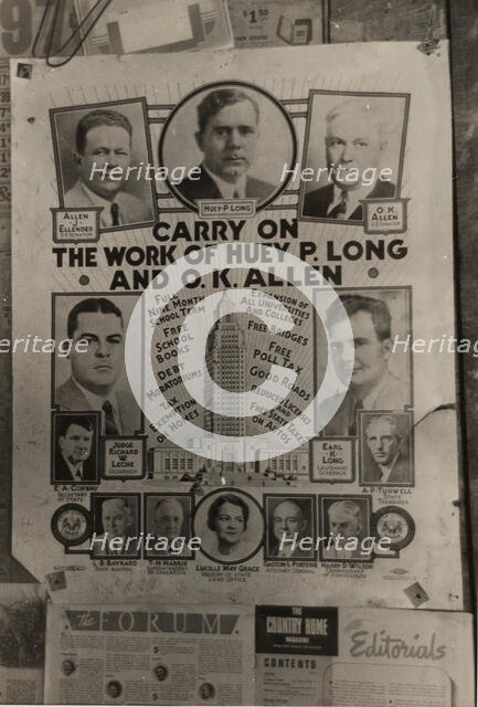 Poster in farmhome, Transylvania Project, Louisiana,  1939-01. Creator: Russell Lee.