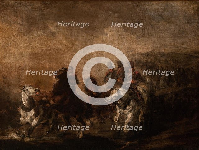 Artillery Crossing a Stream, 1844. Creator: Piotr Michalowski.