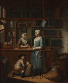 Interior with three figures and a dog. Creator: Cattel, Pieter (1712-1759).