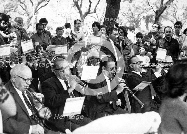 Closeup of a cobla playing sardanas (typical Catalan dance).