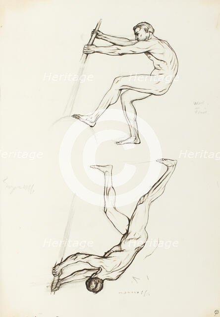 Two male figures, for the Albert Hall frieze, by 1871. Creator: Henry Hugh Armstead.