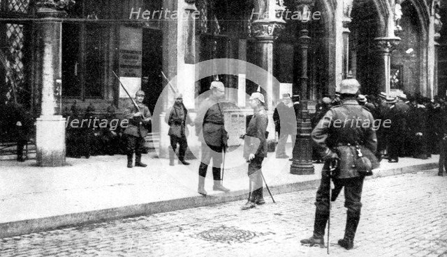 German occupation of Brussels, First World War, 1914. Artist: Unknown