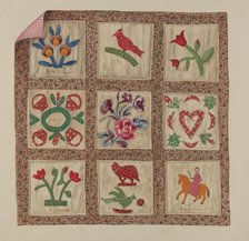 Doll Bed Applique Patchwork Quilt, c. 1937. Creator: Beverly Chichester.