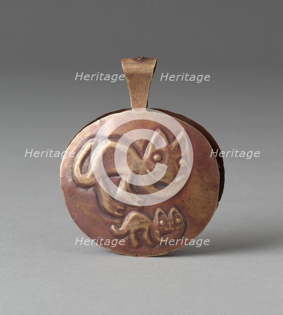 Circular Tweezers with Two Felines Incised on Surface, Probably A.D. 1000/1400. Creator: Unknown.