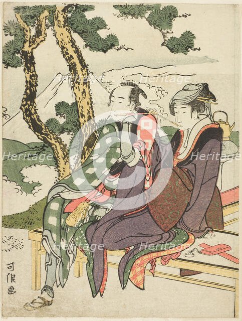 Evening Glow for Date no Yosaku and Seki no Koman, from the untitled series known as..., 1801-04. Creator: Hokusai.