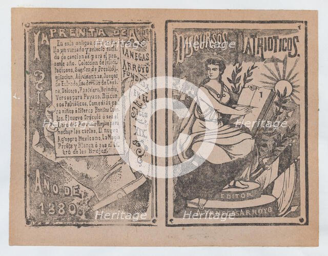 Front and back covers printed on the same sheet for patriotic discourses, ca. 190..., ca. 1900-1910. Creator: José Guadalupe Posada.