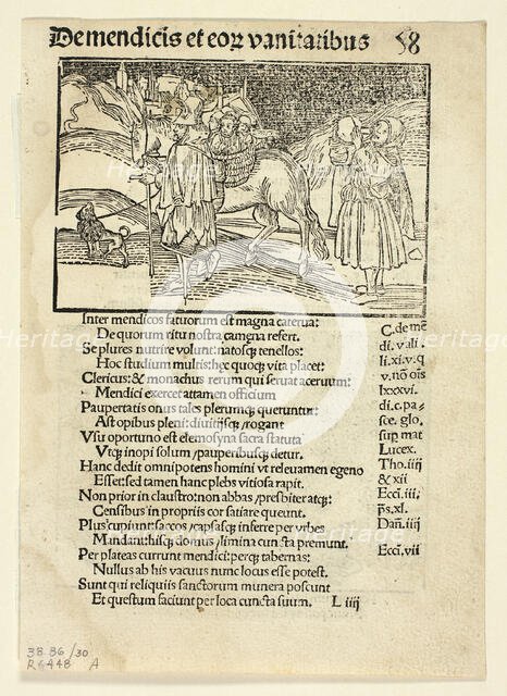 Beggars and Their Vanities (recto) and Of Irate Women (verso) from...1497...assembled 1929. Creators: Unknown, Johann Reinhard Grüninger, Sebastian Brant, Wilhelm Ludwig Schreiber.