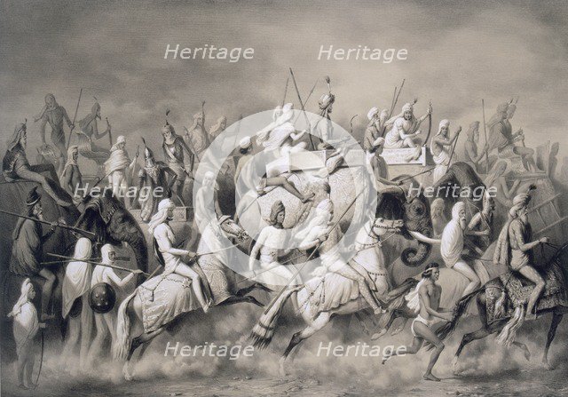 Chir Singh, Maharajah of the Sikhs and King of the Punjab with his retinue hunting near Lahore, 1859 Creator: A. Soltykoff (19th century).