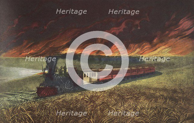 Prairie Fires of the Great West, pub. 1871, Currier & Ives (Colour Lithograph)