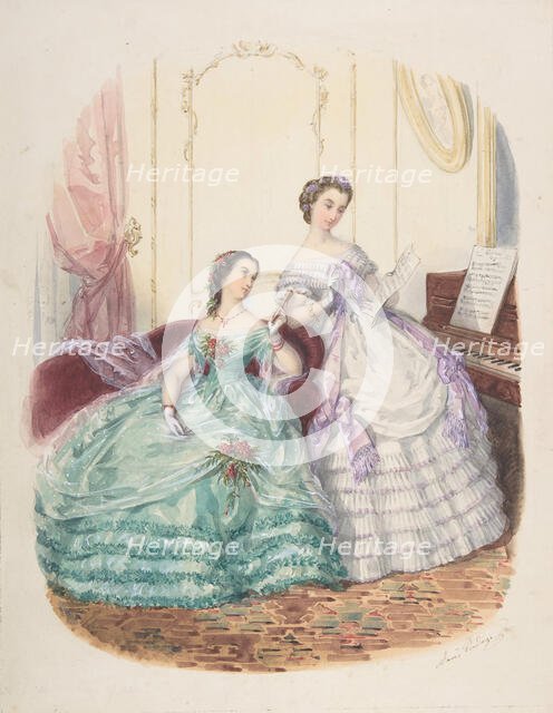 Fashion Study: Two Women in Evening Dress, ca. 1860. Creator: Adèle-Anaïs Colin.