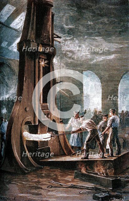 Nasmyth's steam hammer at work, (c1880).  Creator: Roberts.