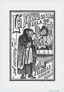A woman crying with a handkerchief in her hand talking to an old hag, illustratio..., ca. 1880-1910. Creator: José Guadalupe Posada.