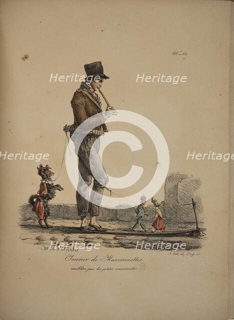 Puppet player. From the Series "Cris de Paris" (The Cries of Paris), 1815. Creator: Vernet, Carle (1758-1836).