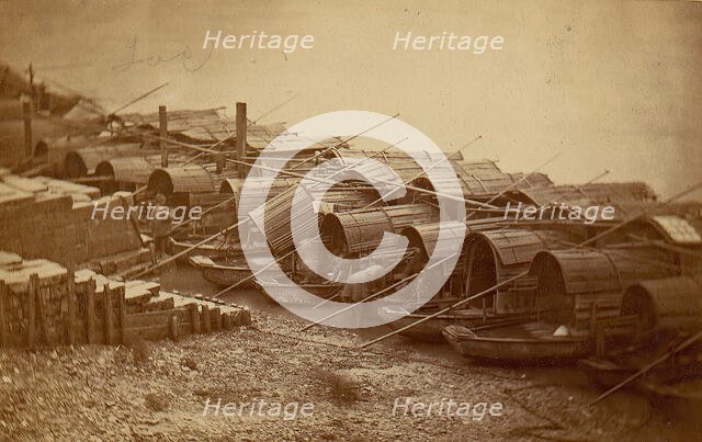 Boats Along Riverbank, 1870s. Creator: Unknown.
