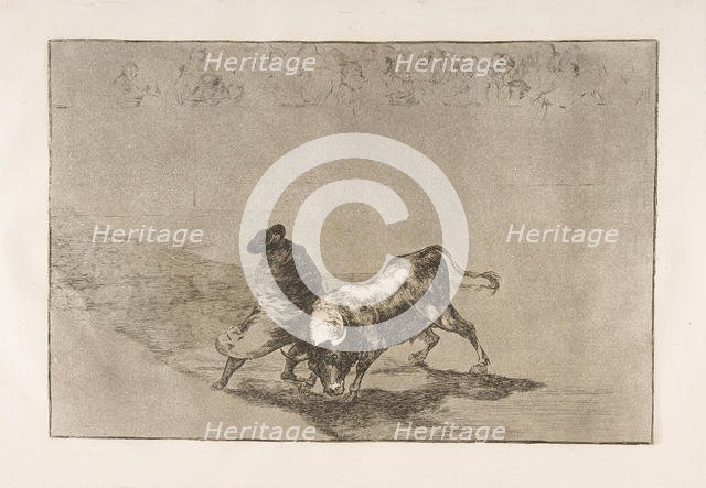 Plate 14 from the 'Tauromaquia': The very skillful student of Falces, wrapped in his cape..., 1816. Creator: Francisco Goya.