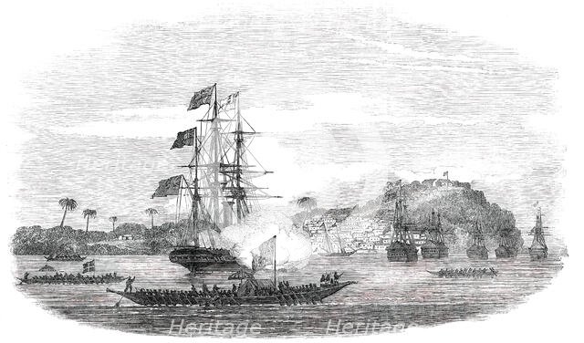 Ephraim Town, with Old Calabar - King Eyo-Honesty's Canoe..., 1850. Creator: Unknown.