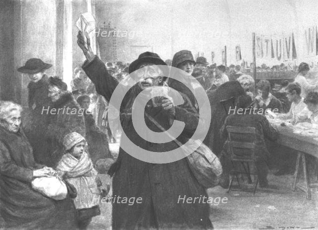 'Rapatries; apres la distribution des lettres: "Ils sont vivants tous les deux ! "'. Creator: J Simont.