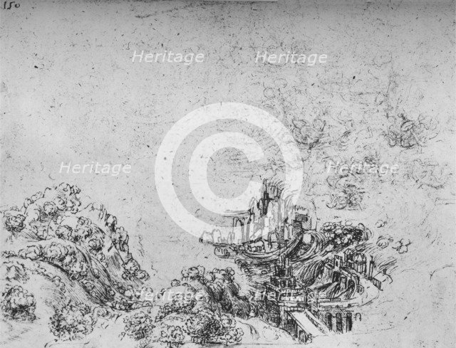 'A Flood Breaking Into A Valley', c1480 (1945). Artist: Leonardo da Vinci.