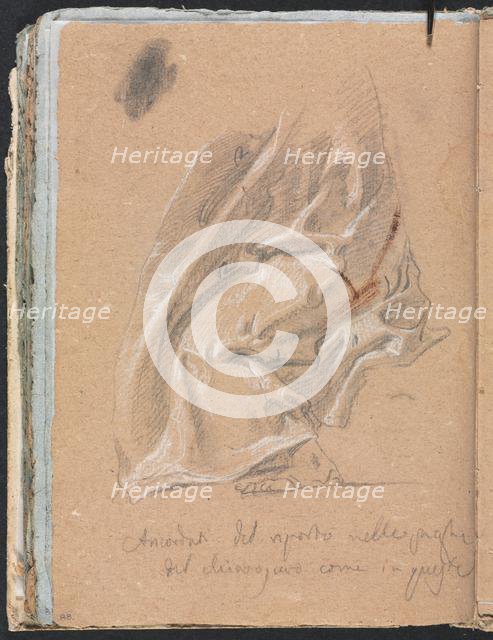 Verona Sketchbook: Drapery study with foot and inscription (page 88) , 1760. Creator: Francesco Lorenzi (Italian, 1723-1787).