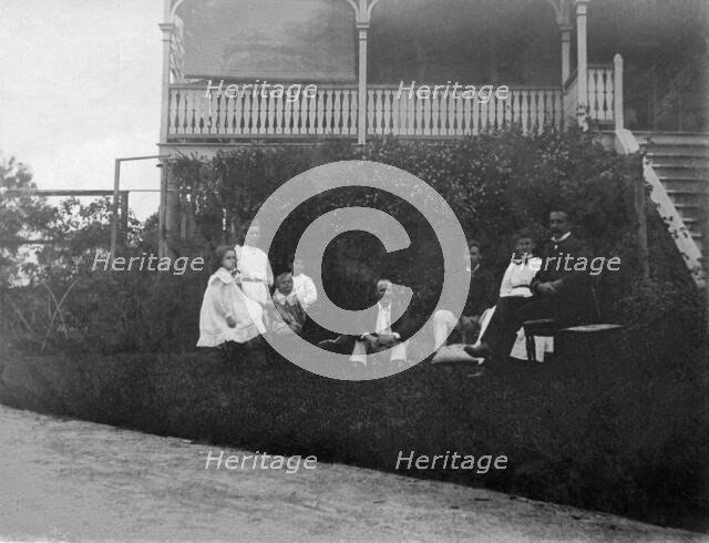Family photograph at 'Coralyn' Herston, left to right Tom Ely, Elizabeth L'Estrange, Fred..., 1906. Creator: Robert Augustus Henry L'Estrange.