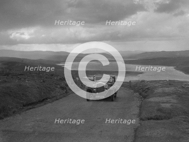 Bentley saloon of SK Thornley competing in the RSAC Scottish Rally, 1934. Artist: Bill Brunell.