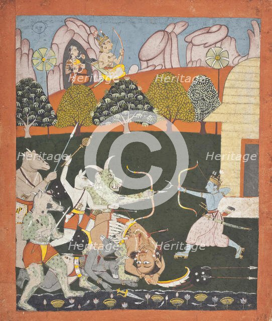 Rama Battling The Titans, Folio from a Ramayana (Adventures of Rama) (image 1 of 6), c1700. Creator: Unknown.