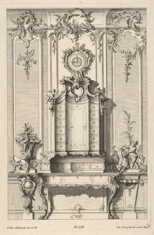 Wall Elevation with a Secretaire, from 'Schreibtische', ca. 1748-70. Creator: Franz Xavier Habermann.