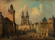 The Old Town Square in Prague, 1864. Creator: Ferdinand Lepie.