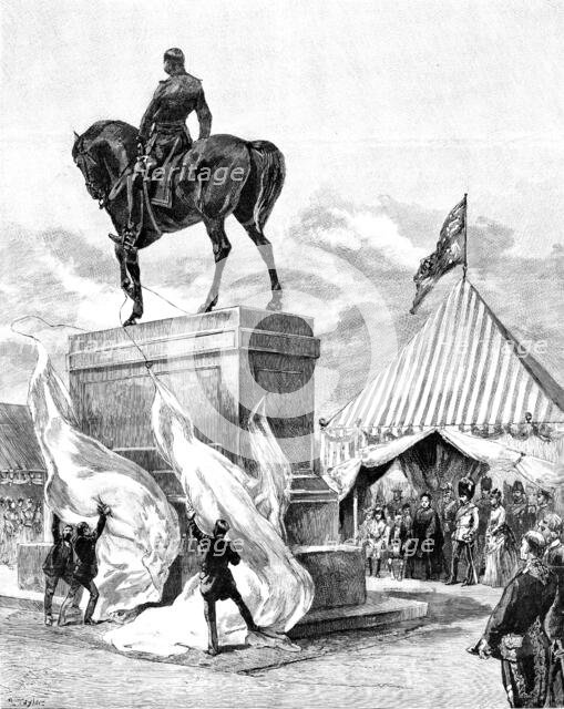 The Queen unveiling the equestrian statue of the Prince Consort...in Windsor Park, 1890. Creator: R. Taylor.