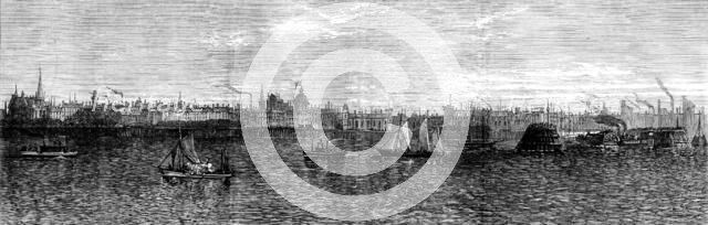 The Great Fire at Chicago: view of the city from Lake Michigan, 1871. Creator: Unknown.