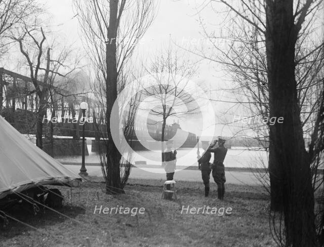 District of Columbia Parks - Guards in Potomac Park at Railway Bridge, 1917. Creator: Harris & Ewing.