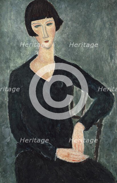 Femme assise à la robe bleue, 1918-1919. Creator: Modigliani, Amedeo (1884-1920).