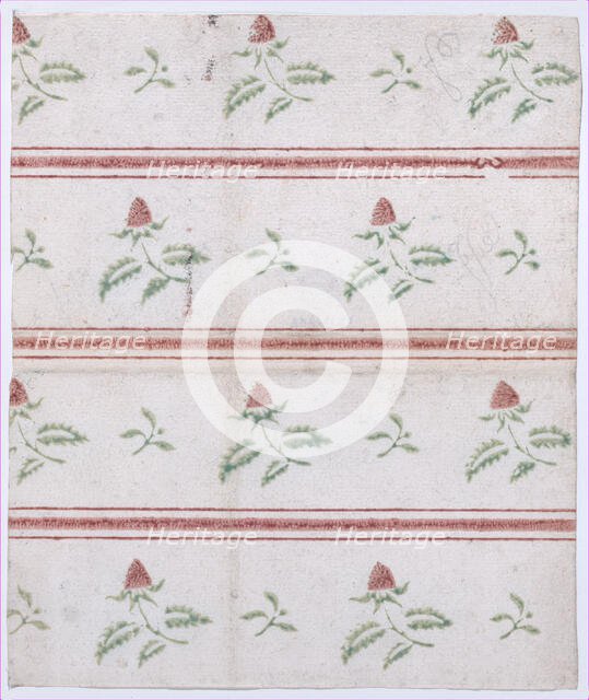 Sheet with overall leaf, flower, and stripe pattern, 19th century. Creator: Anon.