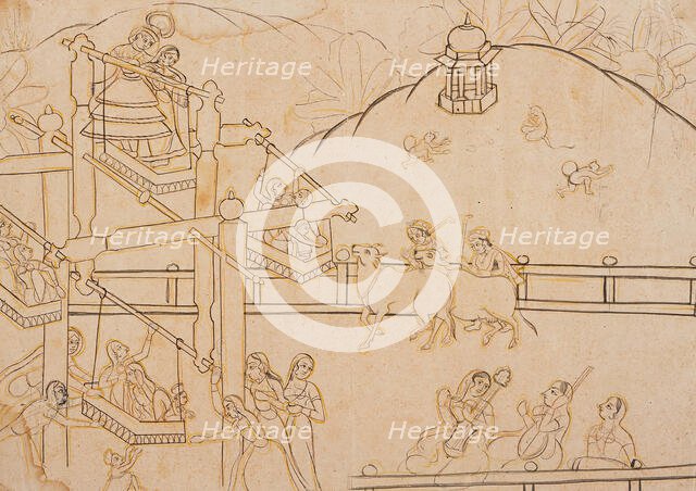 Krishna and the Gopis Ride a Ferris Wheel at a Village Festival, c1825. Creator: Unknown.