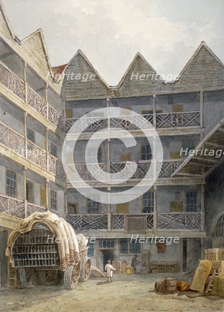 View of the yard at the Bull and Mouth Inn, St Martin's le Grand, City of London, 1817.              Artist: George Shepherd