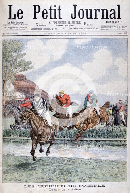 The water jump at the steeplechase, Auteuil, 1903. Artist: Unknown