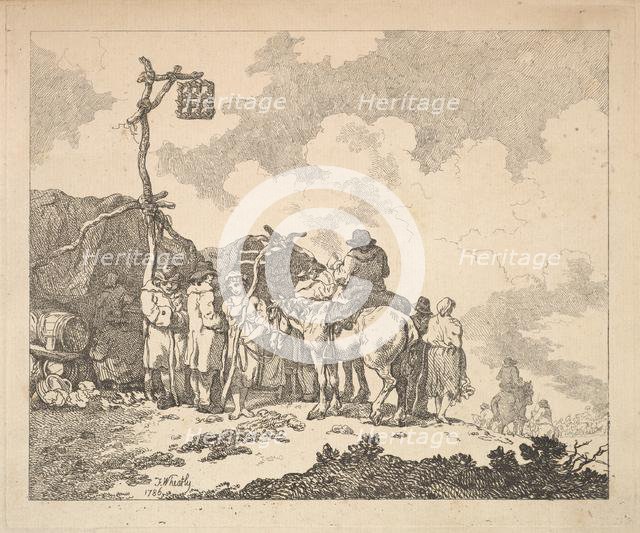 A Fair - A Group of Gypsies - Men and Women in Rustic Clothes in Front of Two Makeshift Te..., 1786. Creator: Thomas Rowlandson.