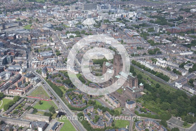 View of Liverpool including the Anglican and Catholic cathedrals, 2015. Creator: Historic England.