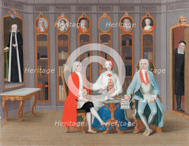 The Stenbock family in their library at Rånäs, c. 1740. Artist: Svan, Carl Fredrik (1708-1766)