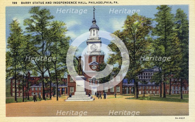 Barry Statue and Independence Hall, Philadelphia, Pennsylvania, USA, 1933. Artist: Unknown