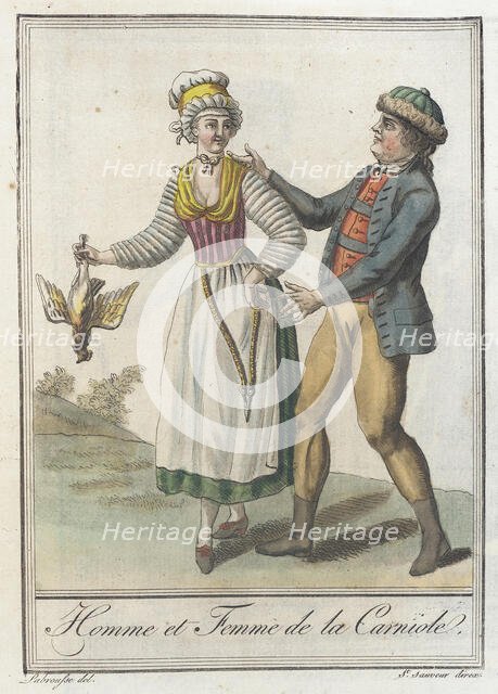 Costumes de Différents Pays, 'Homme et Femme de la Carniole', c1797. Creators: Jacques Grasset de Saint-Sauveur, LF Labrousse.