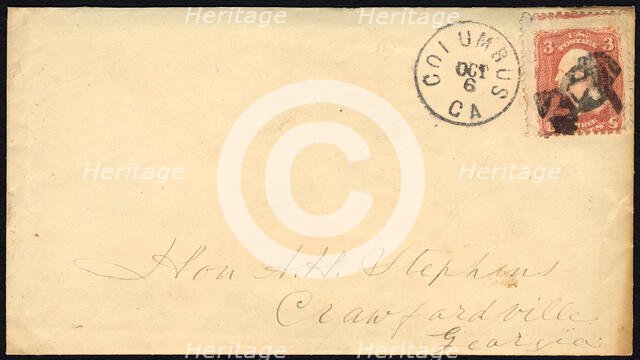 3c Washington with Columbus, GA man with a hat on cover, 1861. Creator: Unknown.